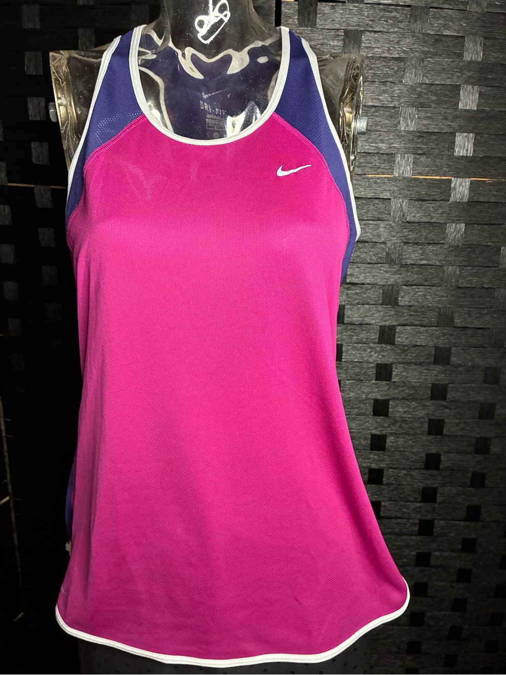 Nike Women's Hot Pink and Navy Racerback Tank with White Trim